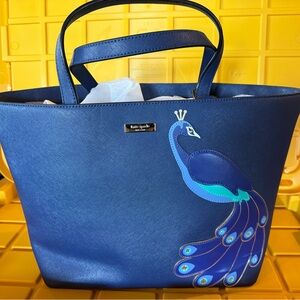 kate spade navy blue peacock tote